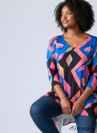 Leather Look Tuniek Punten 3Q-mouw(C-0001-PRINT) T32075-Mixed Shapes Roze-Blue