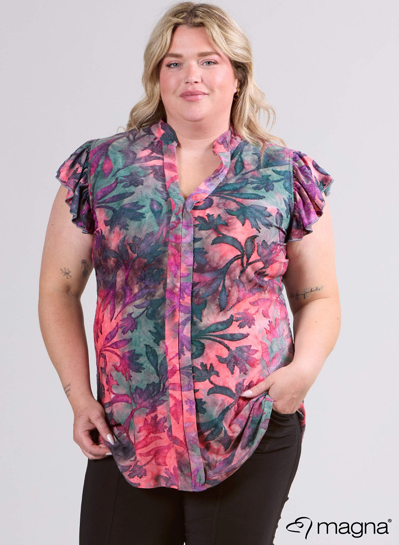 Sleeveless Frill Tunic (C-2305-MSH) U51066-Fall Leaves Coral.
