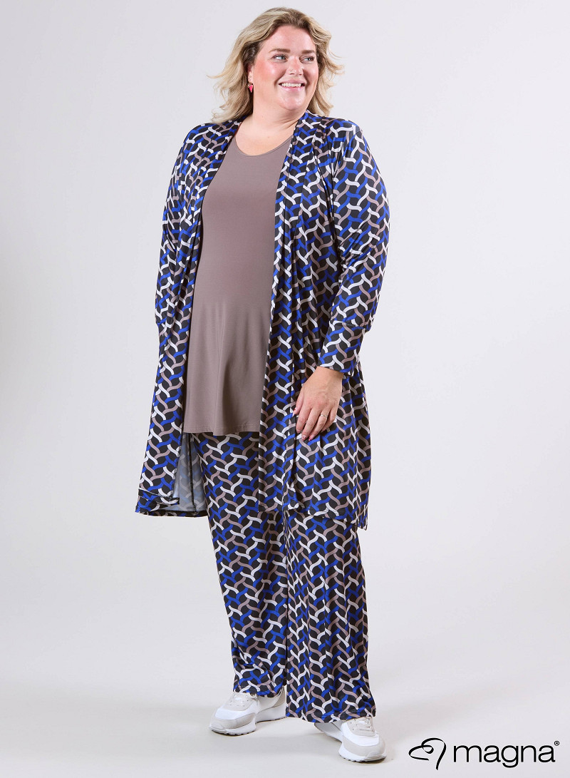 Open Front Loose Cardigan (N-2201-PRINT) T72060-Woven Royal Blue-Sand