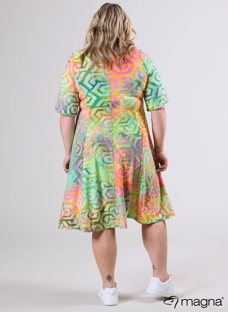 Long A-Line Dress (C-2513-MSH) T77008-Maze Design Pink-Orange-Lime