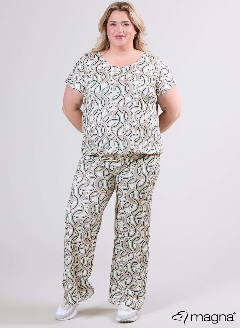 Simple Elastic Band Shirt (A-2502-PRINT) T74022-Rings Khaki-Sand