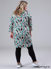 A-Line Long Pocket Tunic (C-2217-PR) U96038-Abstract Leaves Sand/Green