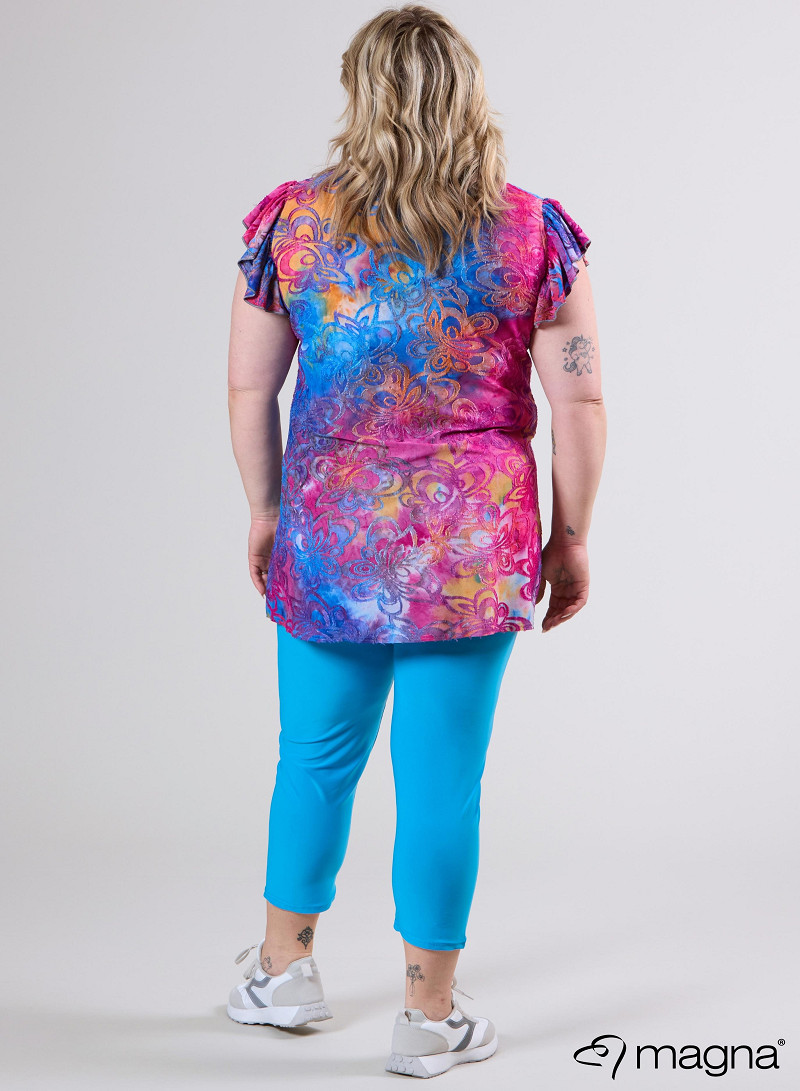 Sleeveless Frill Tunic (C-2305-MSH) T99006-Flower Pink-Blue