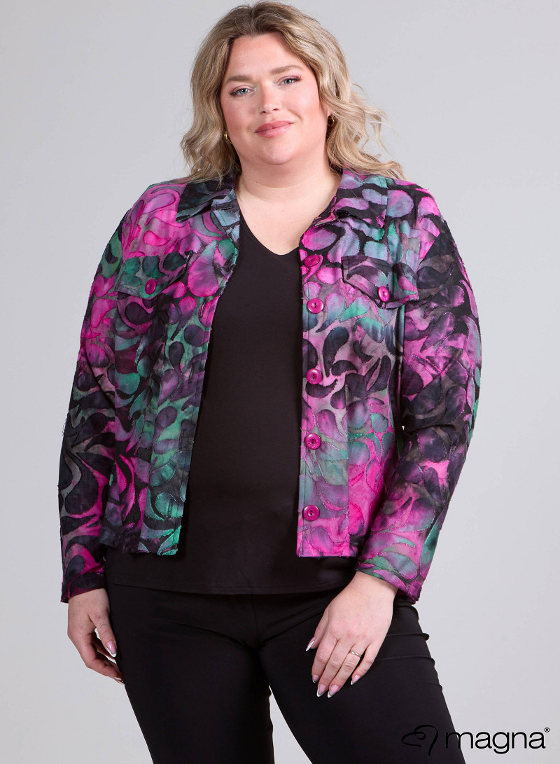 Jaquard Button Jacket (K-2402-MSH) T87056-Drop Shapes Magenta-Green