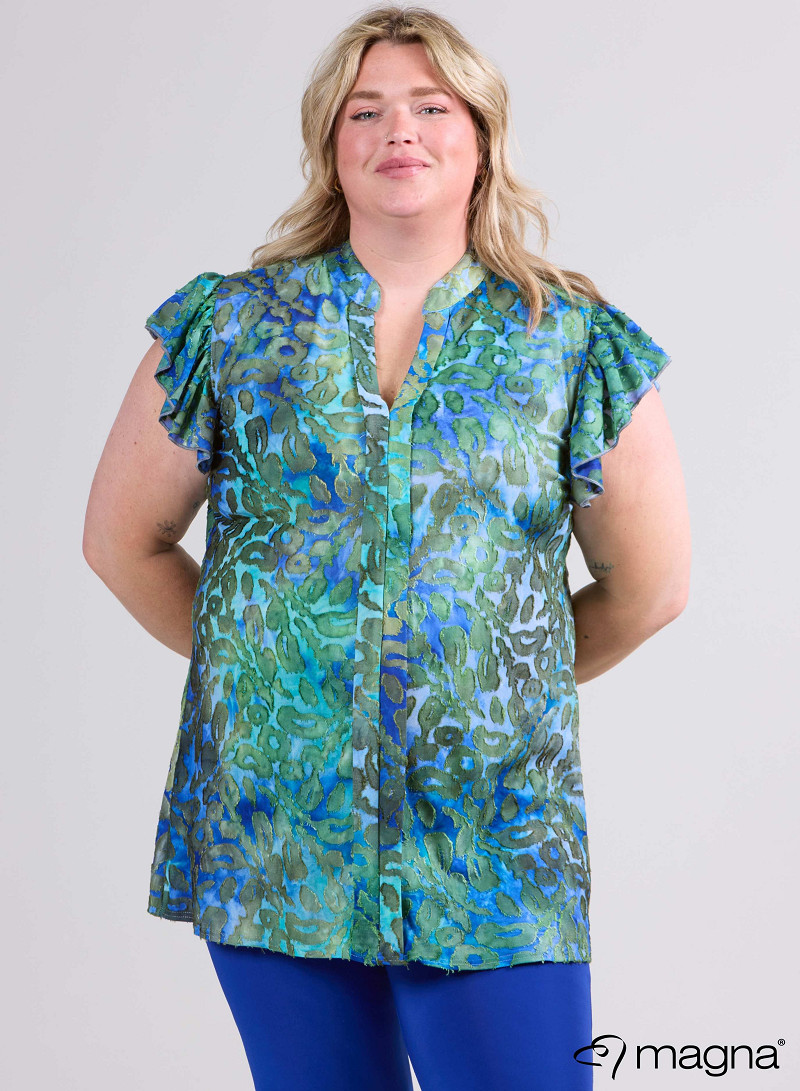 Sleeveless Frill Tunic (C-2305-MSH) U15060-Leopard Blue-Green