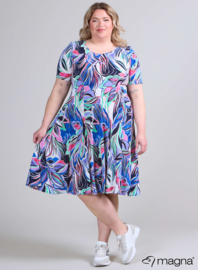 Long A-Line Dress (C-2203-PRINT) T-91067-Floral Waves Blue-Mint-Pink
