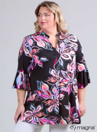 Flared Sleeves Relaxed Tunic (C-2503-PRINT) V72075-Colorful Flower Rose