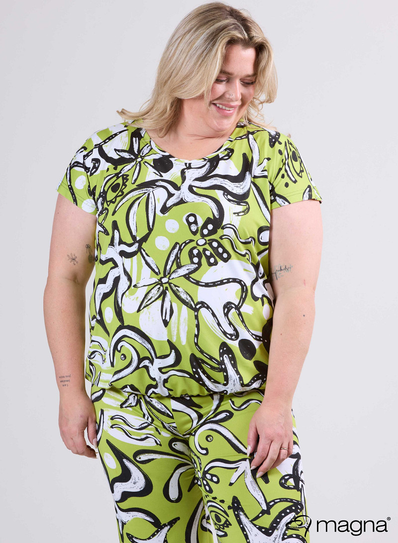 Simple Elastic Band Shirt (A-2502-PRINT) U24008-Groovy Lime