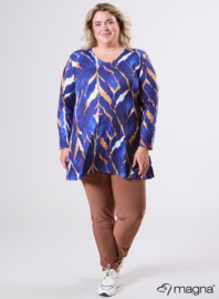 Long Sleeve A-Line Tunic (B-2401-PRINT) T69060-Autumn Leaves Camel/Blue