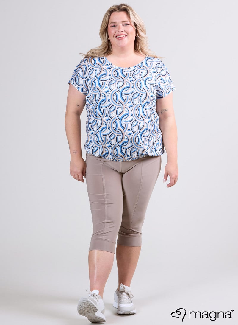 Simple Elastic Band Shirt (A-2502-PRINT) T74071-Rings Blue-Sand