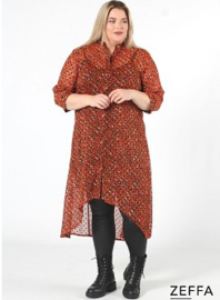Chiffon Long Buttons-Up Tuniek-Jurk (ZF-DR-1004-PR) Y75019-Panther Orange