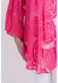 Poncho WINGS chiffon print Burnout Roses (M-0004-CHPR-BR) 006-Fuchsia