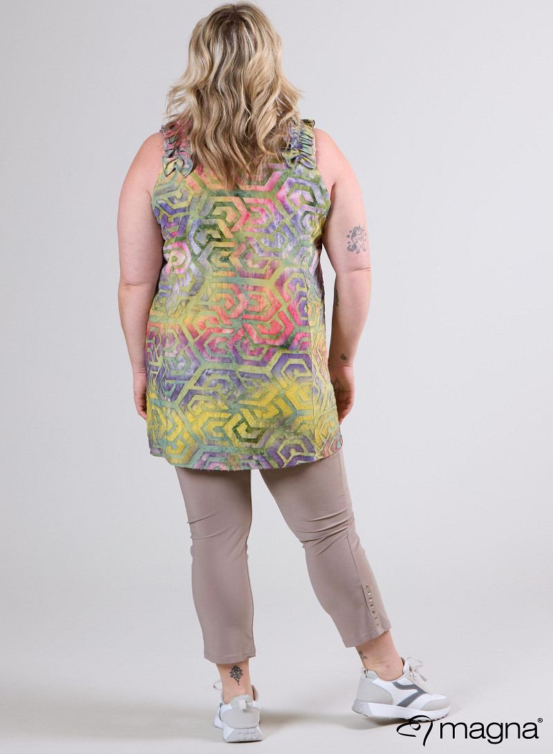 A-Line Sleeveless Frill Top-Tunic (C-2514-MSH) T77007-Maze Yellow-Green