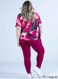 Flowy V-Neck Shirt (B-2103-pr) X05006-Animal Pink/Green