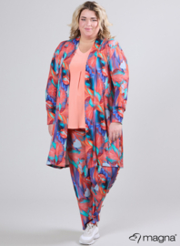 Open Front Loose Cardigan (N-2201-PRINT) T42068-Elegant Whirl Coral-Mint