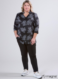 Button Tunic V-Shaped Neckline (C-2506-PR) U34001-Flower Sketch Black