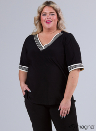 V-Neck Wide Trim Shirt (B-2422) V17018-4-Lines Creme