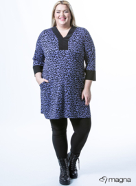 V-nek tuniek met print afwerking langs hals en mouwen (C-2220) X42021-Leopard Paars - 001-zwart