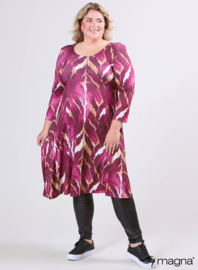 Long A-Line Tunike-Dress (C-2130-PRINT) T69032-Autumn Leaves Wine Red