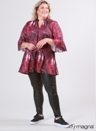 Flared Sleeves Relaxed Tunic (C-2503-PRINT) T70032-Pebble Waves Wine Red