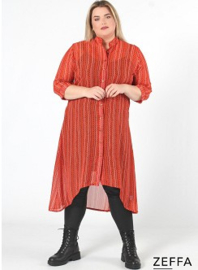 Chiffon Long Buttons-Up Tuniek-Jurk (ZF-DR-1004-PR) Y76019-Dot-Line Orange