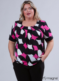 Short Sleeve Puffy Shirt (B-8018-PRINT) V75006-Diamond Blocks Pink