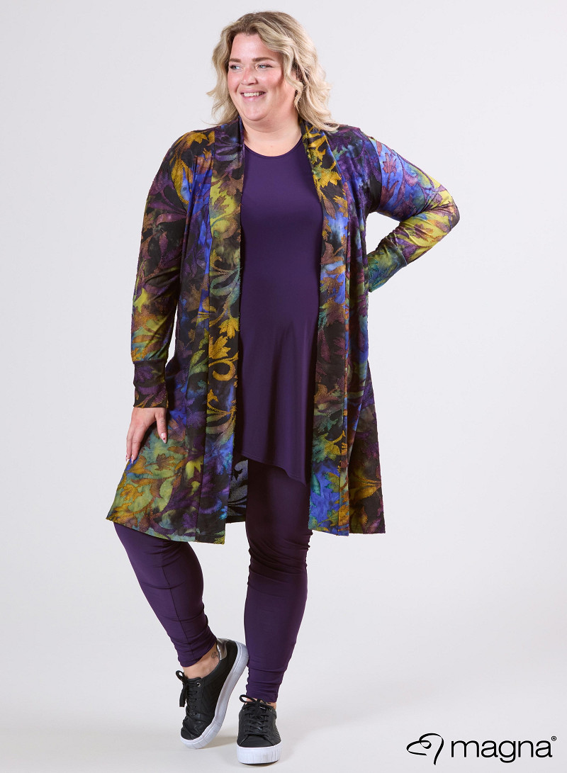 Open Front Loose Cardigan (N-2201-MSH) U51059-Fall Leaves Purple