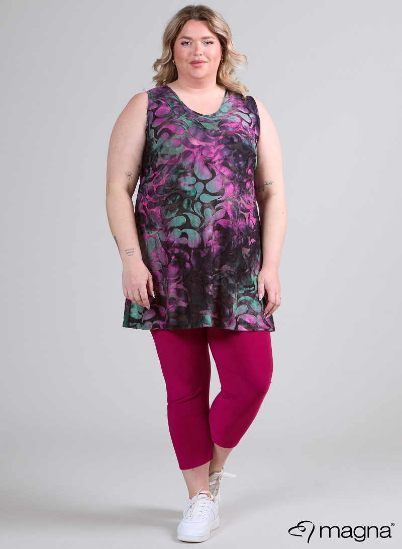 A-Line Sleeveless tunic/top (A-2302-MSH) T87056-Drop Shapes Magenta-Green