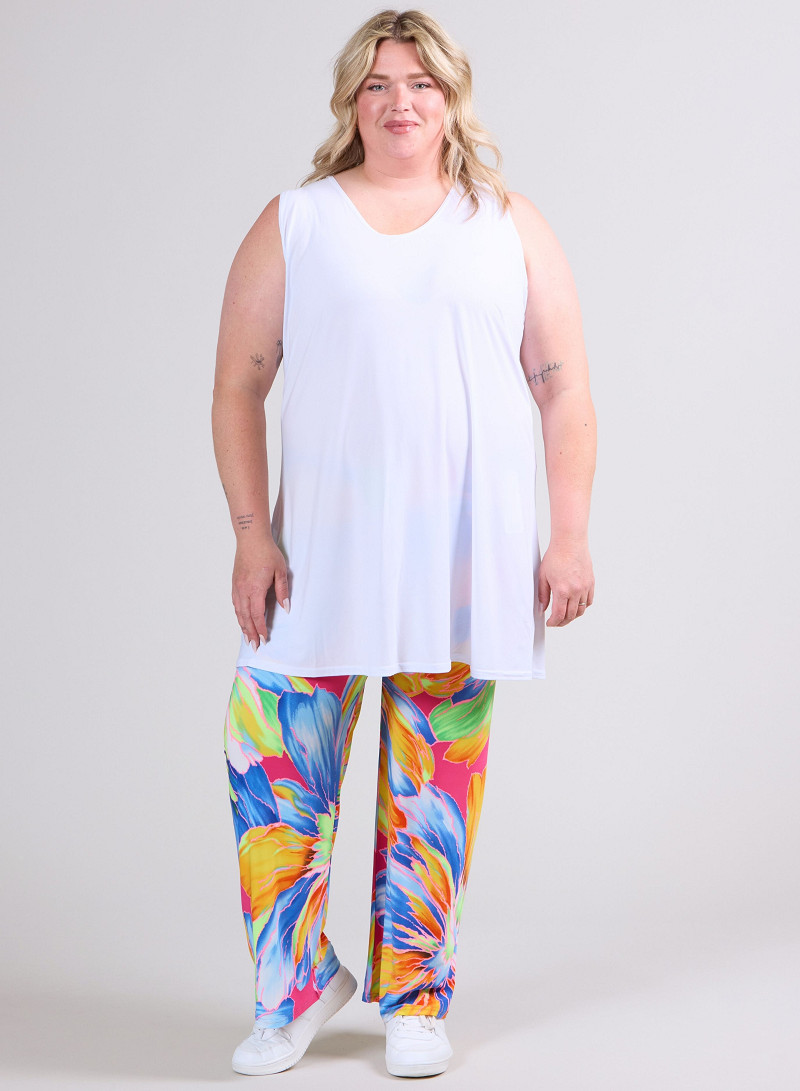 A-Line Sleeveless tunic/top (A-2302-SOLID) 002-White