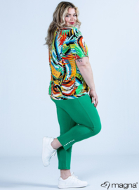 Flowy V-Neck Shirt (B-2103-pr) W87076-Multicolor Splash Jungle
