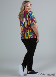 Flowy V-Neck Shirt (B-2103-PRINT) V-41060-Art Red-Blue
