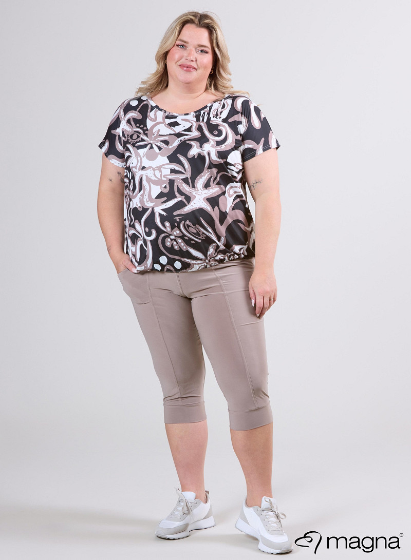 Simple Elastic Band Shirt (A-2502-PRINT) U24014-Groovy Sand