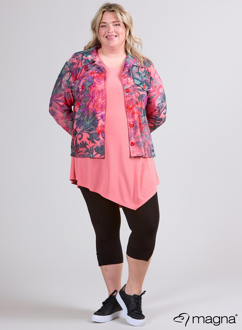 Jaquard Button Jacket (K-2402-MSH) U51066-Fall Leaves Coral