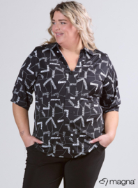 Puff Sleeve Shirt (B-2502-PR) U29001-Arrow Sketch Black-White