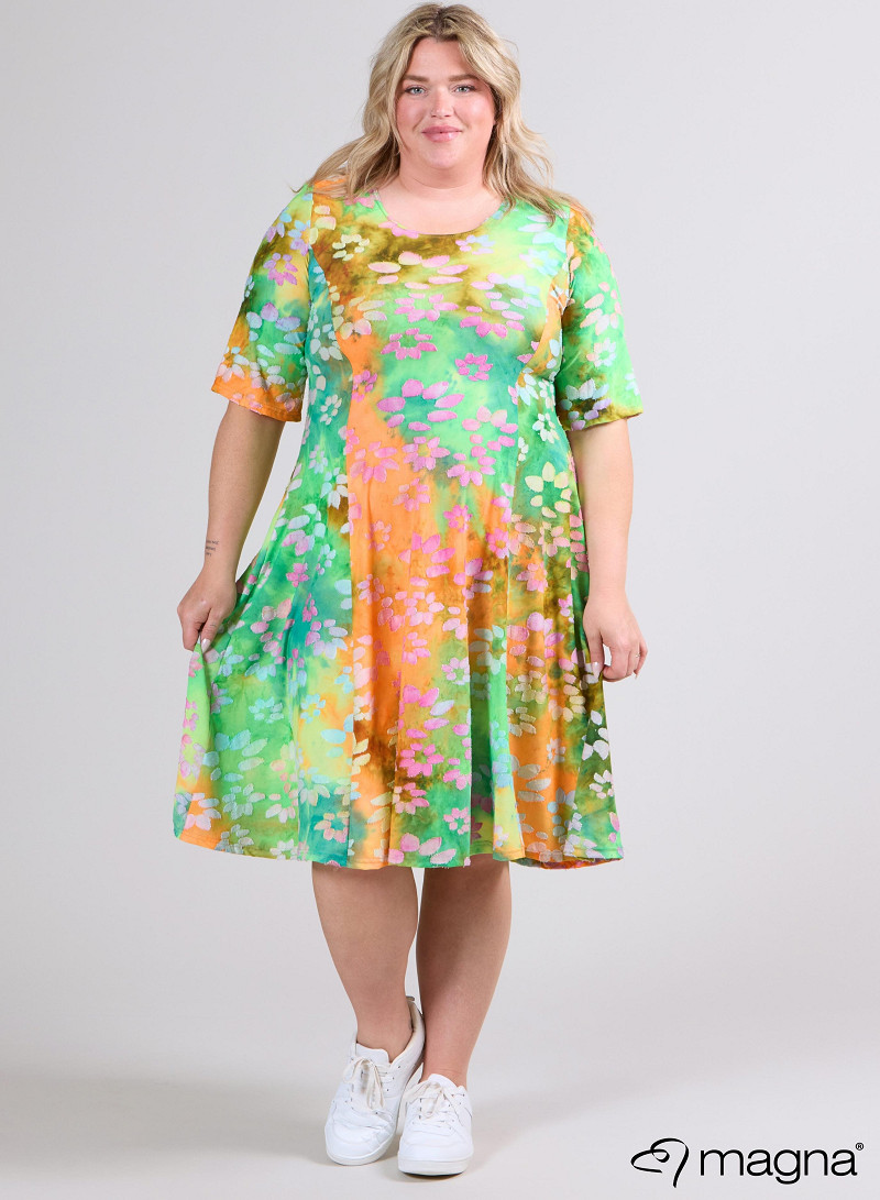 Long A-Line Dress (C-2513-MSH) T76008-Daisy Design Orange-Pink-Lime
