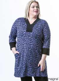 V-nek tuniek met print afwerking langs hals en mouwen (C-2220) X42021-Leopard Paars - 001-zwart
