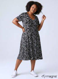 Long A-Line Dress (C-2203-PRINT) T33001-Feathers BW