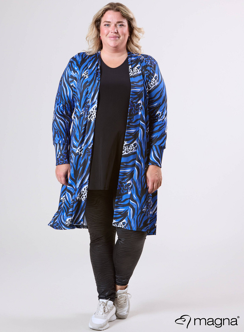 Open Front Loose Cardigan (N-2201-PRINT) T71060-Animal Waves Blue