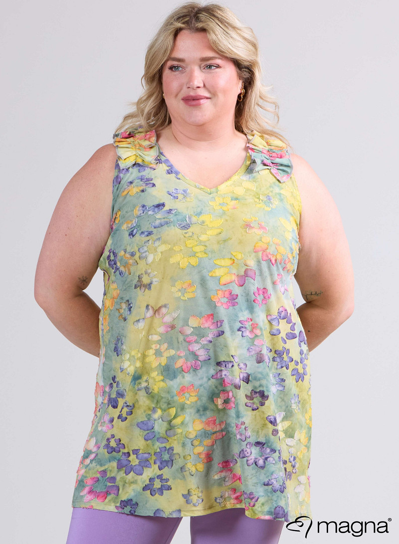 A-Line Sleeveless Frill Top-Tunic (C-2514-MSH) T76007-Daisy Design Yellow-Green