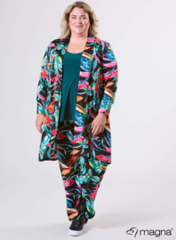 Open Front Loose Cardigan (N-2201-PRINT) T68038-Big Leaves Green-Red