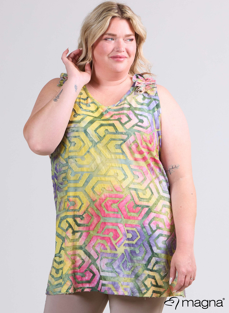 A-Line Sleeveless Frill Top-Tunic (C-2514-MSH) T77007-Maze Yellow-Green