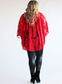 Poncho WINGS chiffon print Burnout Roses (M-0004-CHPR-BR) 015-Rood
