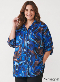 Button Down Flowy Tunic (C-2617-PRINT) T10060-Fluid Design Royal Blue