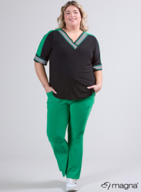 V-Neck Wide Trim Shirt (B-2422) V15058-Green-Black-White