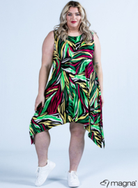 A-Shaped Sleeveless Split Dress (C-2323-PRINT) X37023-Colorful Zebra Green-Yellow-Pink