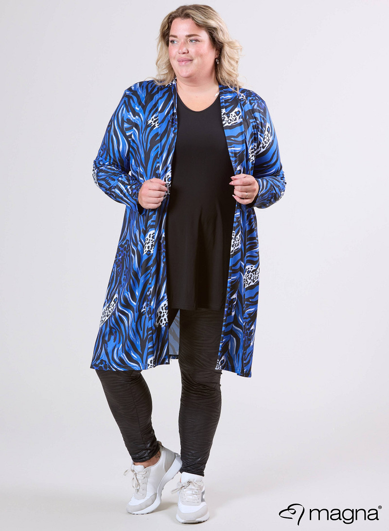 Open Front Loose Cardigan (N-2201-PRINT) T71060-Animal Waves Blue