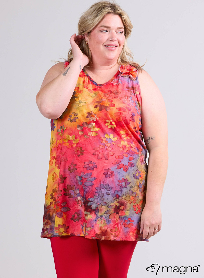 A-Line Sleeveless Frill Top-Tunic (C-2514-MSH) T76076-Daisy Design Red-Yellow