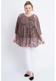 Poncho WINGS chiffon print Burnout Roses (M-0004-CHPR-BR) 061-Taupe