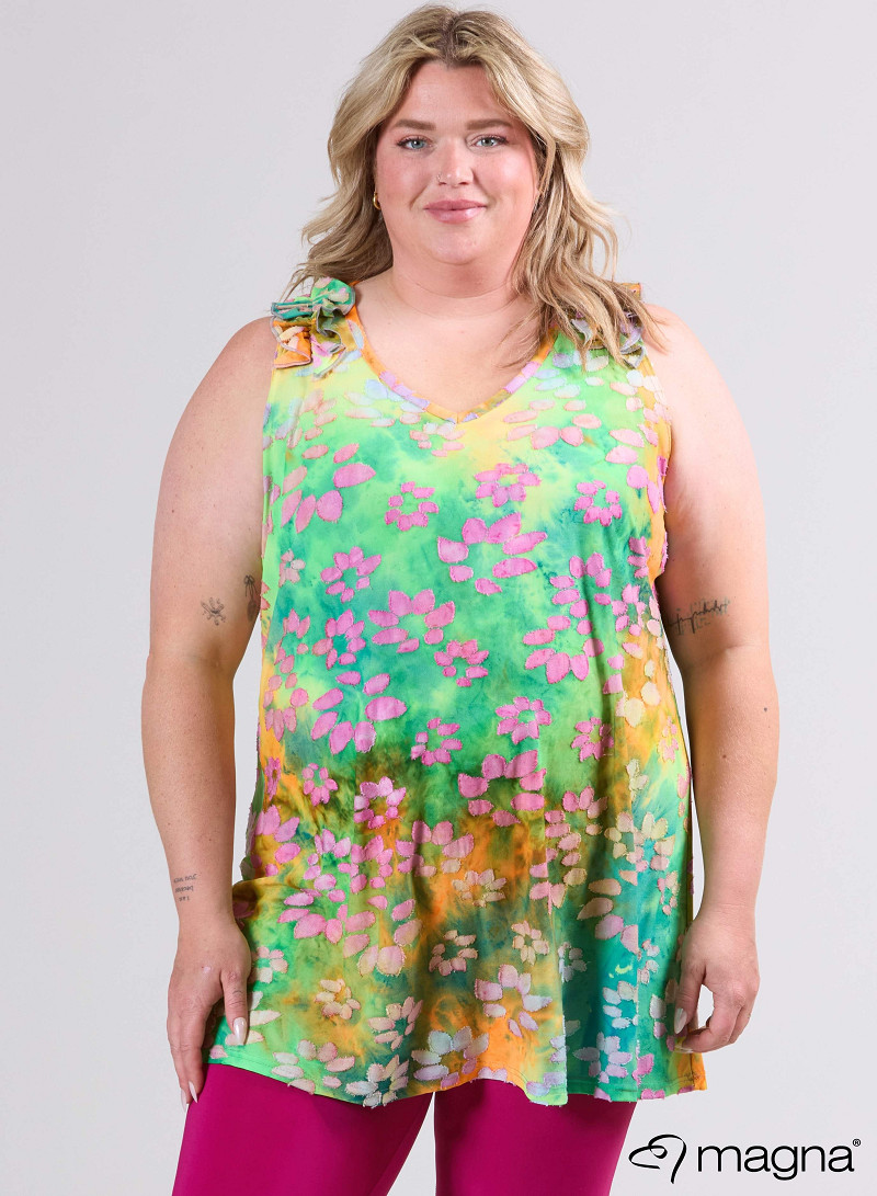 A-Line Sleeveless Frill Top-Tunic (C-2514-MSH) T76008-Daisy Design Orange-Pink-Lime