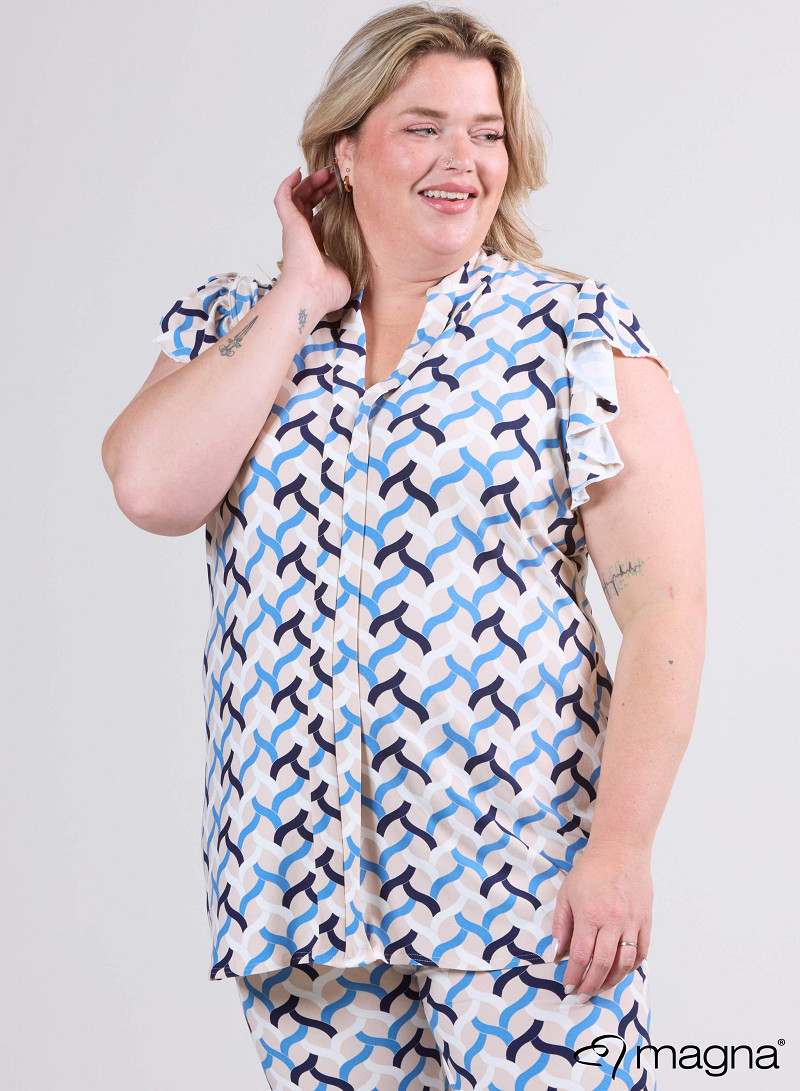 Sleeveless Frill Tunic (C-2305-PR) T72071-Woven Blue-Sand
